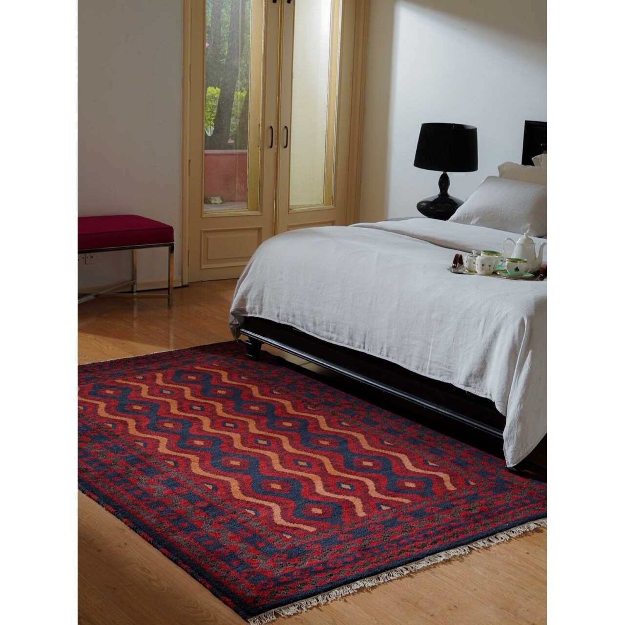 Rugsotic Carpets Hand Knotted Afghan Silk And Wool Area Rug Oriental Multicolor Af0113